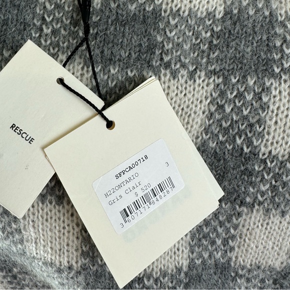 Sandro Checkered Jacquard Cardigan Light Grey Sz 3 - Picture 6 of 8